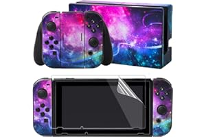 eXtremeRate Autocollant pour Nintendo Switch Manette,Sticker Skin pour Switch Console & Joycon & Dock avec 2 Protection d'Écran-Galaxie Brillante