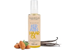Jean & Len Hårolja Keratin, vegan, 100 ml | Med växtbaserat keratin, Anti-Frizz-effekt, för strukturskadat hår, mandel-vanilj-doft, utan silikoner