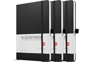 HIJYOO Notebook A5, 3 Pack Journal A5 Notebook 200 Pages 80 GSM Journal Notebook Hardback Notepad with Lined Pages, Pen Loop and Expandable Paper Pocket, Journal Notepad Note Book (Black)