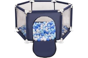 Selonis Parc Bébé Hexagonal Pliable Avec 100 Balles Plastiques, Bleu:Babyblue/Bleu/Perle