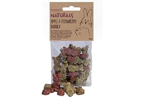 Rosewood Naturals Apple & Strawberry Bunnies, Small Animal Treats for Rabbits, Guinea Pigs, Chinchillas, Degus, Hamsters, Gerbils, Mice and Rats, 100g
