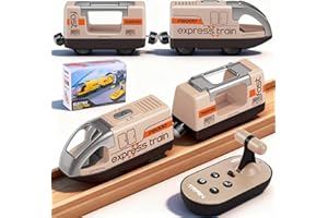 Eisenbahn Kinder Elektrisch, Batteriebetriebene Holzeisenbahn Elektrische Lok Kompatibel mit Brio Eisenbahn, Zug Spielzeug, Holzeisenbahn Zug Kinder für Brio Thomas Eisenbahn Holz Weihnachten（Braun）