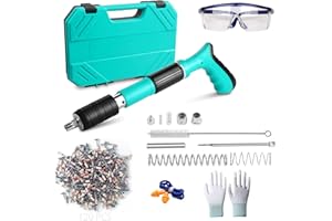 Yabingbos Pistolet à clous manuel avec 5 niveaux de puissance réglable, pistolet à cloueur portable avec 120 clous ronds pour plafonds, tuyaux, installation de circuits, décoration intérieure(Bleu)