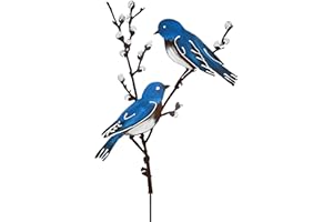 JYUECIAN Oiseaux decoratifs Exterieur, Oiseaux Bleus et saules, Décorations d'oiseaux en métal Peint, Décoration Jardin Exterieur