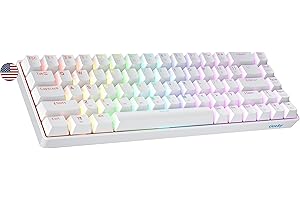 Geeky GK65 65% | Hot Swap Mechaniczna Klawiatura Gamingowa | 68 Klawiszy Wielokolorowe RGB LED Podświetlenie dla Graczy na PC/Mac | ANSI US Klawiatura Amerykańska (Biały, Mechanical Speed Yellow)