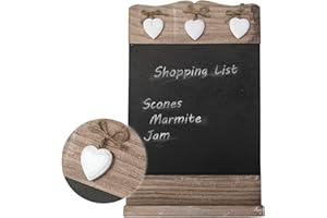 DIBOR - FRENCH STYLE ACCESSORIES FOR THE HOME Blanc en bois rustique Tableau noir avec tableau noir, visage, étagère et 3 Cœurs à suspendre en métal décorative H37 X L – Une valeur Fantastique Idée de cadeau personnalisé pour Mother's Day.