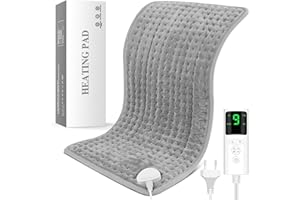 UOHHBOE Termoforo Elettrico 30 x 60 cm Cuscino Termico 9 Livelli di Temperatura e 4 Impostazioni del Timer, Cuscino Riscaldante Elettrico con Telecomando Lavabile in Lavatrice Spegnimento Automatico