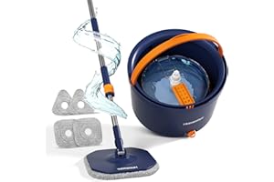 CIOXSOIO 132cm Mopa Fregona con Cubo Escurridor, 2 en 1 Separa la Suciedad del Agua Dulce, Mopa para Limpiar Azulejos y Paredes, Cubo Fregona Autoescurrible Escurrefacil, 4 Recambio Mopa Microfibra