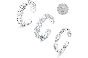 ORAZIO 3Pcs Argento 925 Anelli da Piede per Le Donne Regolabile Aperto Polsino Anelli da Piede Set Zircone Cubico Anelli da Piede Placcatura in Platino Gioielli da Spiaggia in Oro Bianco