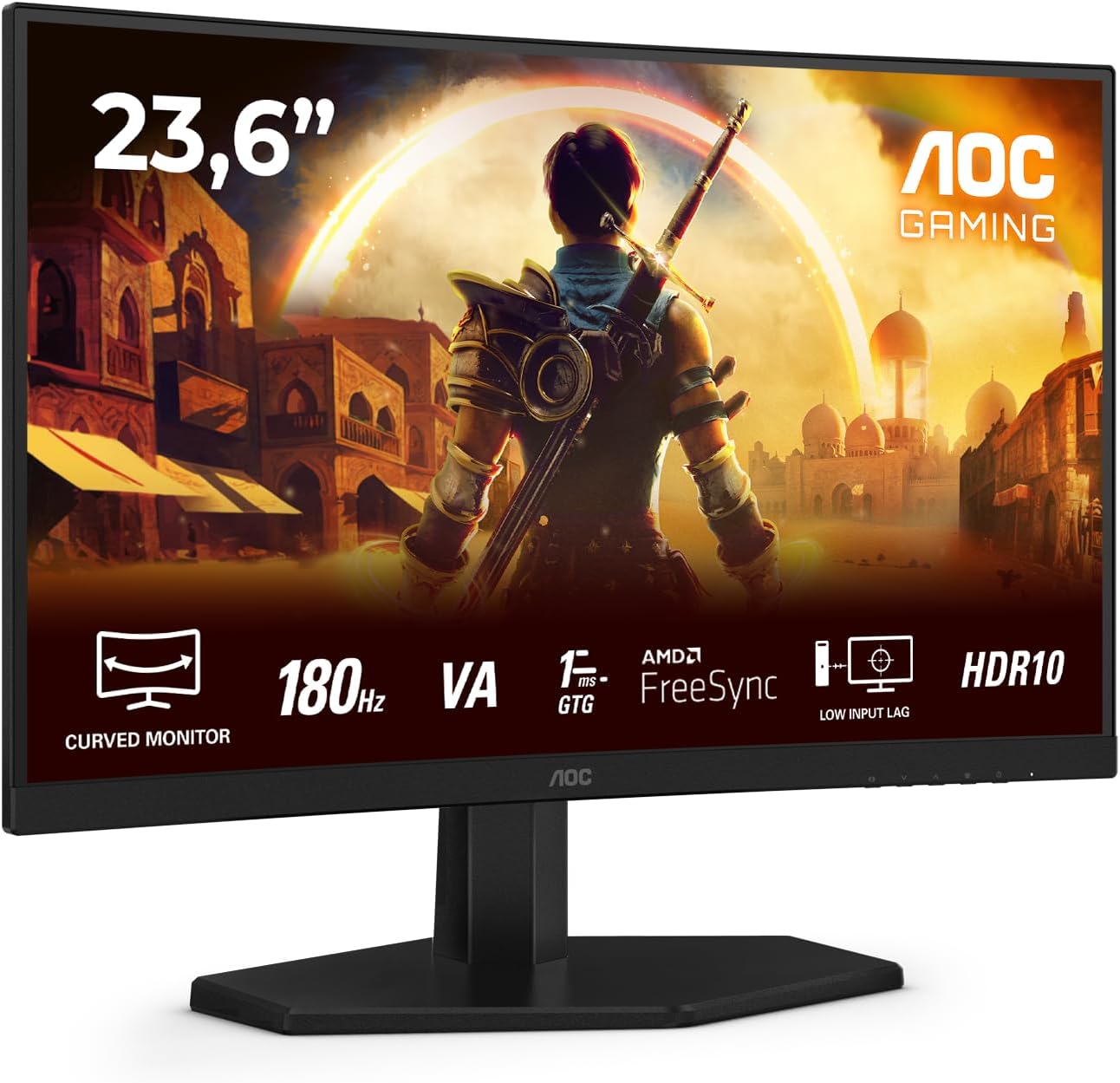 AOC C24G42E Gaming Monitor 24 Pulgadas, 180Hz Panel VA, 0.5HDR10, Adaptive Sync, FreeSync, Altavoces, (1920x1080 HDMI 2X 2.0 DP 1x 1.4) Negro