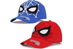 Xingsky Gorra de béisbol para niños, 2 Piezas Gorra de Spider para niños, Gorra de béisbol con Cierre de Velcro Ajustable, Gorra de béisbol Spider para niños y niñas, 3-7 años Rojo + Azul