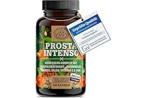 ‎SCHEUNENGUT PROSTA INTENSO® Prostata Kapseln - WICHTIG: Laborgeprüfter Markenkomplex mit Sägepalmenextrakt, Brennnesselwurzel, Kürbiskern, Zink, Selen & mehr I Saw Palmetto -DE- SCHEUNENGUT®