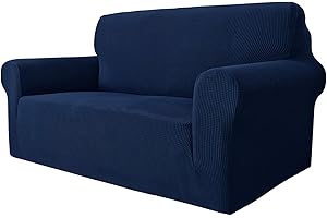 ‎MAXIJIN MAXIJIN Super Stretch Couch Bezug für 2-Sitzer Couch, 1-teilige Universal Love Sitzbezüge Jacquard Spandex Sofa Protector Hunde Haustierfreundliche Loveseat Schonbezug (2 Sitzer, Navy Blau)