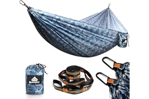 NatureFun Ultralekki hamak podróżny na kemping | 300 kg, ładowność, oddychający, szybkoschnący hamak (275 x 140 cm)| 2 x wysokiej jakości karabińczyki, 2 x paski w zestawie | do ogrodu wewnętrznego/na