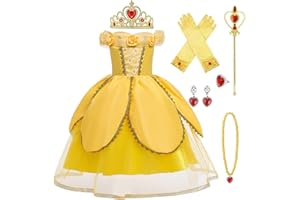 LOBTY Fille Deguisement Princesse Belle Costume avec Accessoires La Belle et La Bête Cosplay Robe Enfant Princesse Vêtements Anniversaire Fête Noël Halloween Carnaval Cosplay Robe