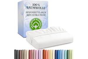 CGK UNLIMITED Spannbettlaken 180x200cm Baumwolle - Tiefes Spannbetttuch 30cm (12") Höhe - 400 Fadenzahl, Gebürstete Baumwolle - Oeko-Tex Zertifiziert - Weiches, strapazierfähiges Baumwoll-Spannbettlaken - Weiß