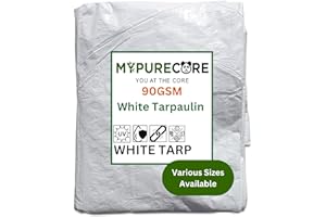 MYPURECORE YOU AT THE CORE MYPURECORE Heavy Duty White Tarpaulin – Durable, Waterproof & UV Resistant – Versatile Tarp Sheet for Outdoor, Garden, Camping – Large Groundsheet for Pergolas, Sheds, Weather Protection (3m x 3m)