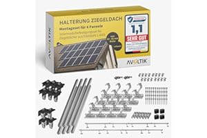 Avoltik Solar Halterung Ziegeldach I Set für 4 PV Module 30-45mm I Solarmodul Halterung Balkonkraftwerk I Solarmodulbefestigungsset für Ziegeldächer aus Edelstahl 1.4301 I PV-Halterung Montageset