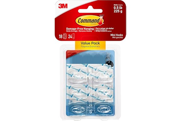 Command 17006CLR-VP Petits crochets métalliques avec bandes adhésives Transparent