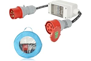 DARKGUARD Adaptador CEE 32A Enchufe a 16A Acoplamiento 5 Polos, 400V Cable 32A a 16A Adaptador CEE de 5 Pines con Disyuntor para Cargador EV, Cable H07RN-F 5G 2.5mm²