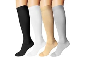 DDOBB 4 paia di calze a compressione per uomo e donna, taglia 35-50, calze a compressione con 20-30 mmHg, calze a compressione per volo, corsa, tennis, viaggio