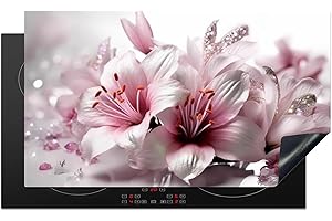 KitchenYeah© Copri Piano Induzione 90x52 cm Cucina Coprifornelli Copertura Protezione Cottura Tutto per la Cucina Fiore - Rosa - Bianco