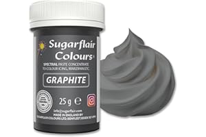 ‎SUGARFLAIR COLOURS Sugarflair Lebensmittelfarbpaste Graphite, Konzentrierte Spectral Lebensmittelfarbe für Buttercreme, Zuckerpaste, Zuckerguss, Kuchenmischungen, Macarons und mehr! - 25g