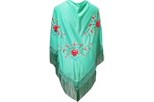 BRANDELIA Mantoncillos de flamenca mujer Mantones bordados y lisos Mantón pico grande típico para la Feria de Abril Sevilla baile flamenco o sevillanas