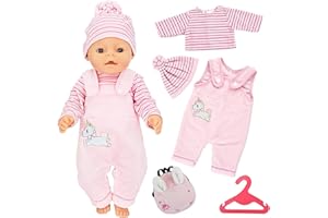 BAFAFA Kleidung Bekleidung Outfits für Baby Puppen, 5 teilig, mit Hut Aufhänger Schultasche für Puppenkleidung 35-43 cm