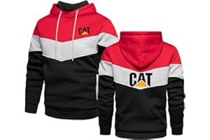 JUMBOZ Hoody Herren mit Kapuze Ca.TER-Pillar, Loose Fit Logo Sweatshirt mit Kapuze und Kordelzug, Sport Bequemer Kapuzenpulli für Workout Fitness-Red||L