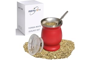 Beruth Bombilla Yerba Maté Tasse, tasse à thé en acier inoxydable de avec couvercle multifonctionnel, deux pailles et brosses de nettoyage, tasse à café à double paroi, isolation thermique(rouge, 8OZ)