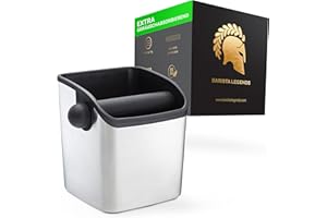 Barista Legends® Contenitore per colino nero opaco – Knock Box per fondi di caffè con speciale asta ammortizzante – contenitore per i tuoi accessori barista.… (Inox Quadrato)