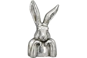 Exner putziger origineller Osterhase als Büste Hasenkopf als Osterdeko Keramik Silber antik glänzend (groß ca. 27,5 x 19,5 x 49 cm hoch)