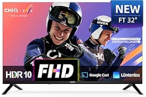 CHIQ 32 Zoll (81 cm) Smart TV, Full HD, HDR10, TV mit WLAN, Triple Tuner DVB-C/T2/S2, Dolby Audio & dbx-tv, Google Home, Prime Video, Chromecast, Rahmenloses Metalldesign, LF32FT