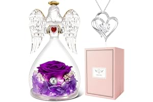Miofula Cadeau Femme Saint Valentin Rose Eternelle sous Dôme Ange, Cadeau Maman Grand-Mère, Fleur Eternelle avec Collier, Préservé Rose Cadeau Fête des Mères Anniversaire Noël pour Femmes Petite Amie