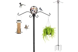 URBAN DECO Bird Feeder Pole Bird Feeder Stand Tall Shepherds Crook with Decorative Dome Bird Feeders Hanging Station for Garden, Outdoor, Lanterns, Light (77 Inch Adjustable)
