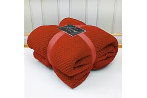VELVETIO Luxury Waffle Fleece Popcorn Throw, Extra Large Thermal Warm Honeycomb Blanket, Soft & Cosy 100% Polyester Snuggle Sofa Bed Throws, 150 x 200cm, Rust
