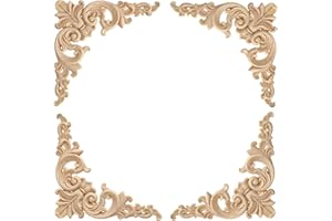 Hezhou Holz Ornament Holzornamente für Möbel Vintage Deko Geschnitztes Holz Skulptur Applique Onlay Lange Geschnitzte Holzschnitzerei Applikation Unbemalte für Möbel (J)