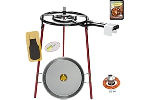 COMBOI - Kit paella, Brûleur à Gaz Butane de 40 cm, Poêle à paella de 46 cm, Régulateur de Gaz, Tuyau, Jeu de 3 pieds, Tablier et Recettes.