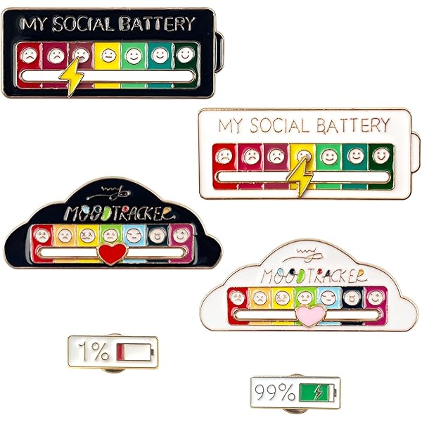 My Social Battery Pin - Lot De 2 Broches D'humeur Sociale Réglables - Accessoire Fun Pour Introvertis - Épinglette Interactive 7 Humeurs Cadeau Original Fun