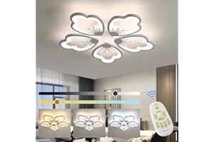 Lumiup Plafonnier LED Blanc Fleurs, 37W Plafonnier Salon Acrylique, 3000-6500K Dimmable avec Télécommande, Luminaire Plafonnier LED, Éclairage de Plafond pour Chambre, Cuisine (5 Têtes, Ø65CM)