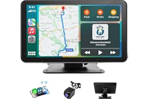 Haudio portátil CarPlay Car y CarPlay & Android Auto inalámbrico, 7 pulgadas pantalla táctil con cámara de marcha atrás, Bluetooth, Mirror Link, GPS, control de voz, para varios vehículos