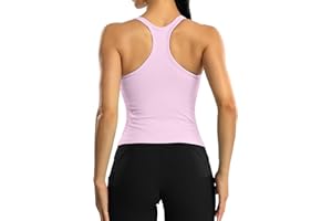 ATTRACO Women Ribbed Workout Crop Tops with Built in Bra Yoga Racerback Tank Top Tight Fit