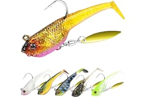 ABOHU Kit de Señuelos Blandos para Pesca, Paquete de 6 Señuelos Artificiales Tipo Swimbait con Sistema único de Cucharas Giratorias, Señuelos Giratorios Vibrantes para Lucio, Trucha, Lubina, Salmón