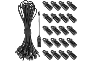 QWORK 20 st presenningsklämmor och 20 st elastiska bungee-sladdsset, nylonklämmor med 25 cm stretchkrokar för camping, presenningar och mer