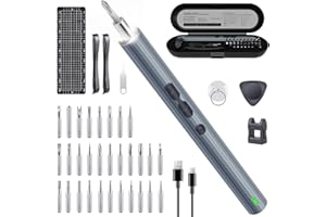 Mini Destornillador Eléctrico Precision, 39 en 1 Homtronics Juego de Destornilladores, Carga USB & 3 Luces LED, Magnéticos con 30 Puntass, Kit de Herramientas de Reparación para PC, Laptop,Gafas,Phone