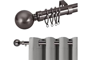Hafaa Curtain Poles Plain Metal Ball Adjustable Decorative Window Curtain Pole Includes 160 to 300 cm Extendable Curtain Rod, 60mm Size Classic Finials, Rings, Brackets & Fittings Set, Black Nickel