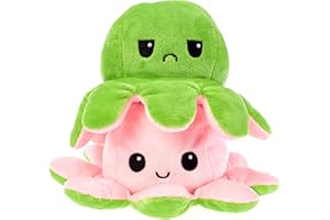 COLORS Reversible Octopus Plush large - Happy and Sad Moody octopus Stuffed toy- size 20cm Octopus Plushie Reversable teddy - Flip Octopus UK shows Emotion without saying words! (Green - Pink)