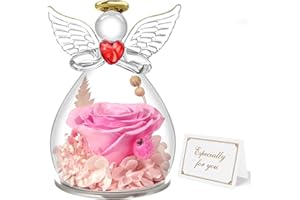 Miofula Rosa Stabilizzata Vera Regalo Donna Compleanno, Rosa Eterna Figurine Angelo Regalo per Mamma, Idee Regalo Anniversario Regali Natale San Valentino Festa della Mamma per Mamma Nonna Fidanzata