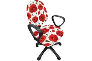 ABAKUHAUS Poppy Office Chair Slipcover, Floral Blossom Spring, Decorative Stretch Fabric Protective Cover, Orange Green
